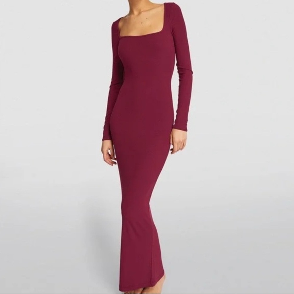 SKIMS Long Sleeve Dress in Burgundy